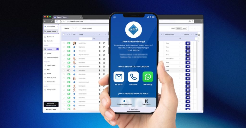 Dashboard de gestión de tarjetas digitales de Veka Ibérica.
