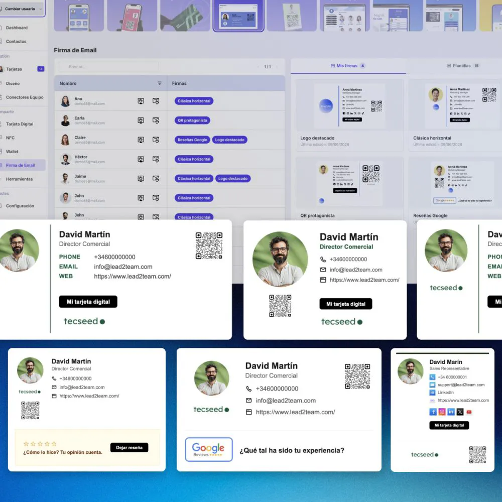 Portal de gestão do Lead2Team, módulo para criar assinaturas de e-mail corporativas.
