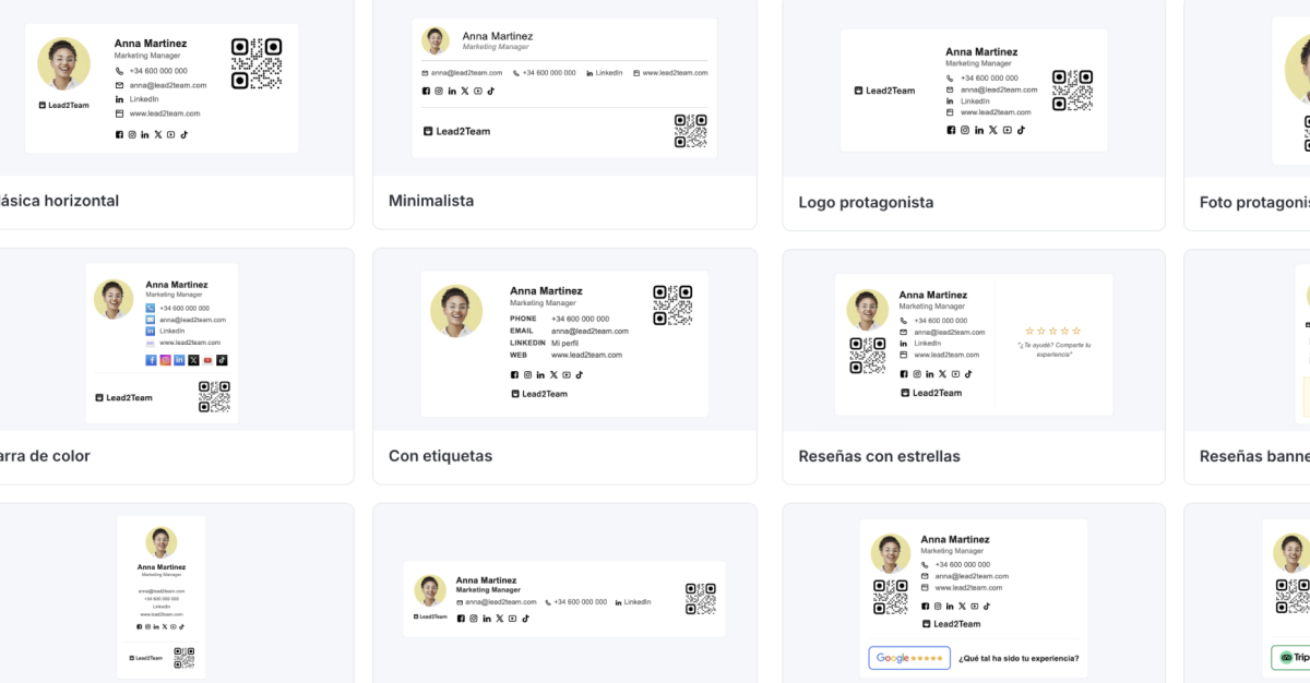 Modelo com diferentes estilos de assinaturas de e-mail corporativas