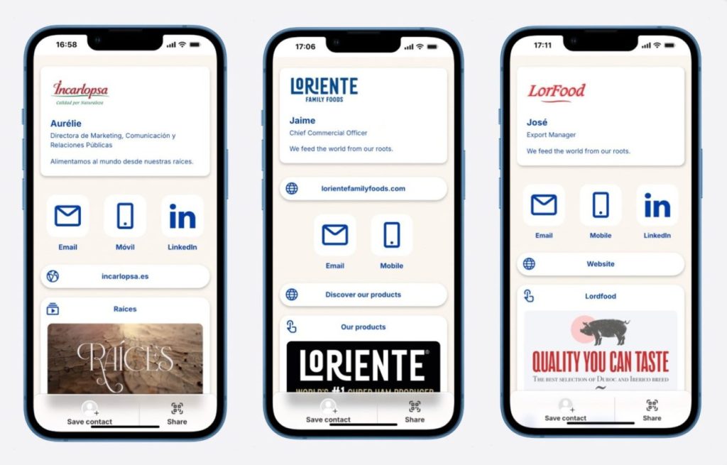 Mobile mockups of Incarlopsa's cards for the various corporate brands
