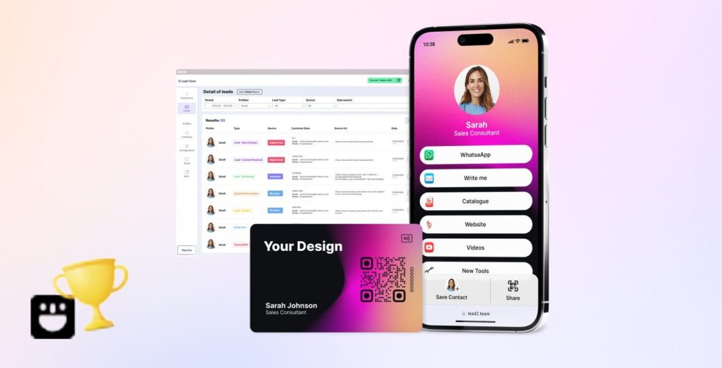 mockup de la plataforma de gestión de tarjetas digitales de Lead2Team